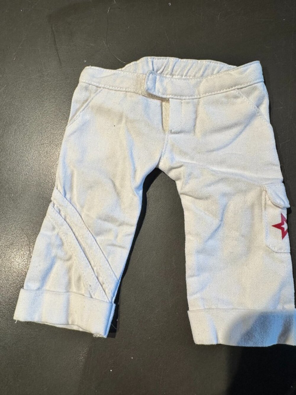 American Girl Doll: Truly Me White Denim Cargo Pants / Jeans Red Star Logo EUC